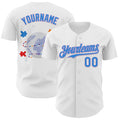 Custom White Electric Blue-Light Purple Autism Awareness Support Authentic Baseball Jersey
