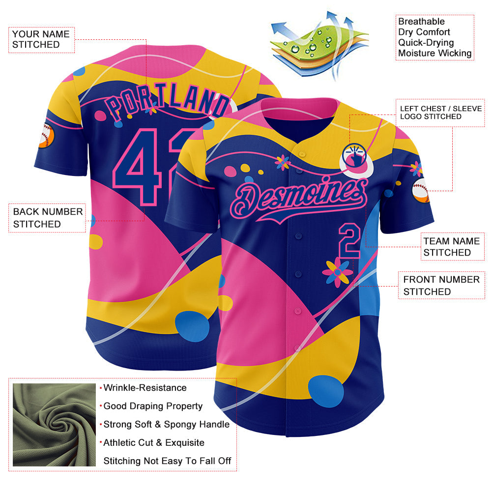 Custom Yellow Royal-Pink Autism Awareness Infinity Authentic Baseball Jersey