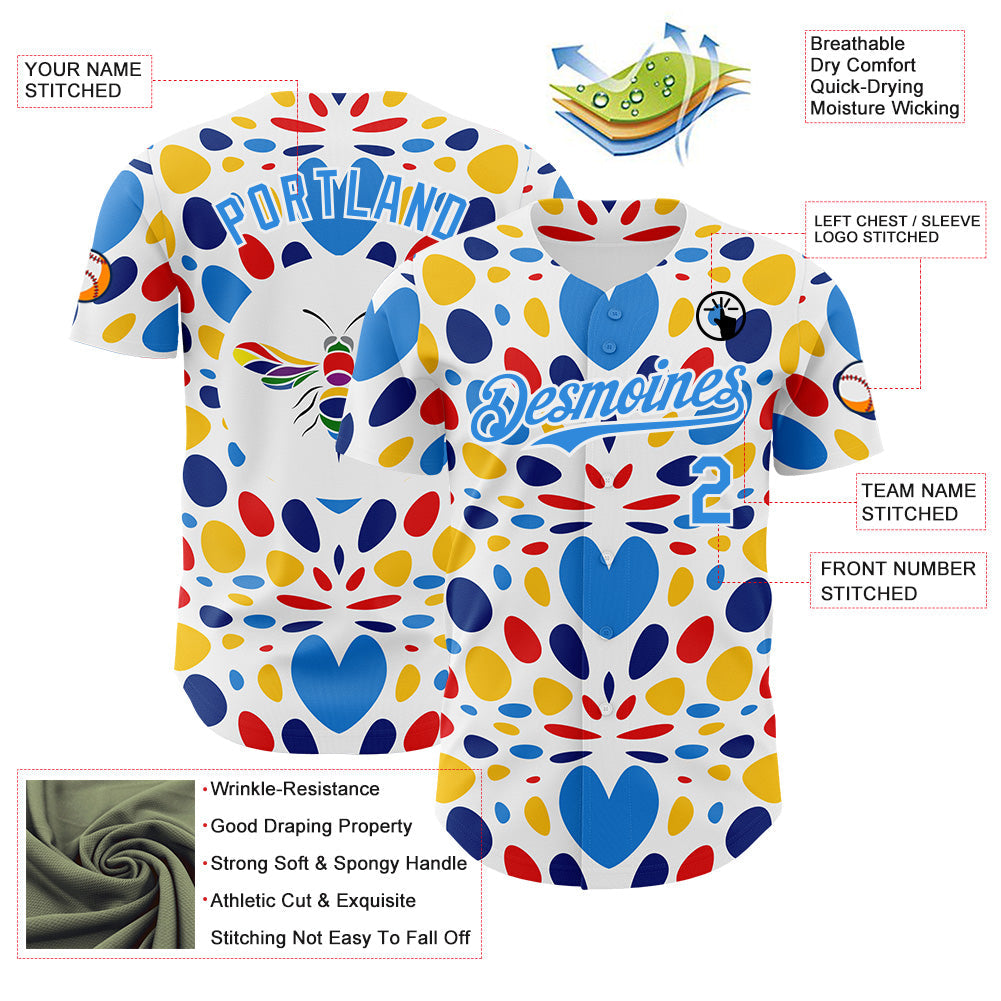 Custom White-Electric Blue Autism Awareness Infinity Authentic Baseball Jersey