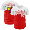 Custom White-Fire Red Autism Awareness Support Puzzle Infinity Authentic Baseball Jersey