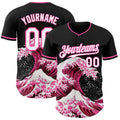 Custom Black White-Pink Japanese Wave Authentic Baseball Jersey