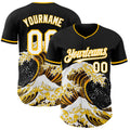 Custom Black White-Gold Japanese Wave Authentic Baseball Jersey