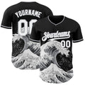 Custom Black White-Gray Japanese Wave Authentic Baseball Jersey
