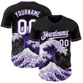 Custom Black White-Purple Japanese Wave Authentic Baseball Jersey