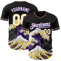 Custom Black White Purple-Gold Japanese Wave Authentic Baseball Jersey