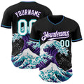 Custom Black White Purple-Teal Japanese Wave Authentic Baseball Jersey