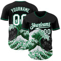 Custom Black White-Kelly Green Japanese Wave Authentic Baseball Jersey