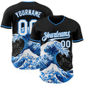 Custom Black White-Electric Blue Japanese Wave Authentic Baseball Jersey