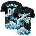 Custom Black White-Panther Blue Japanese Wave Authentic Baseball Jersey