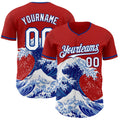 Custom Red White-Royal Japanese Wave Authentic Baseball Jersey