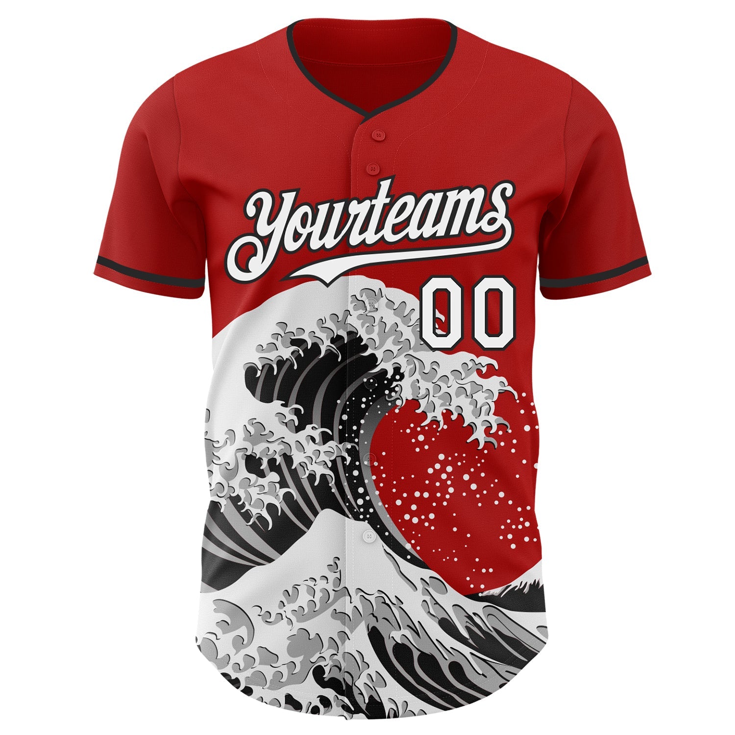 Custom Red White-Black Japanese Wave Authentic Baseball Jersey
