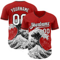 Custom Red White-Black Japanese Wave Authentic Baseball Jersey
