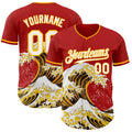 Custom Red White-Gold Japanese Wave Authentic Baseball Jersey