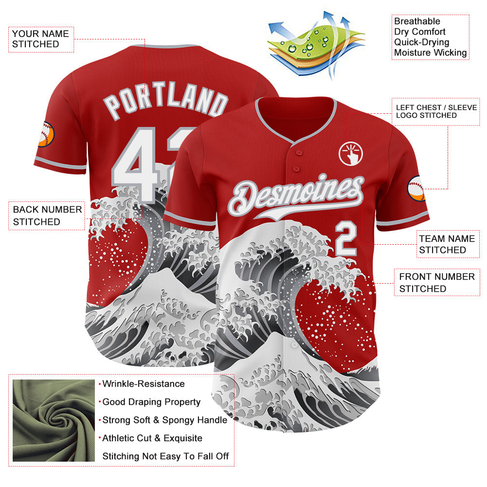 Custom Red White-Gray Japanese Wave Authentic Baseball Jersey