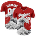 Custom Red White-Gray Japanese Wave Authentic Baseball Jersey