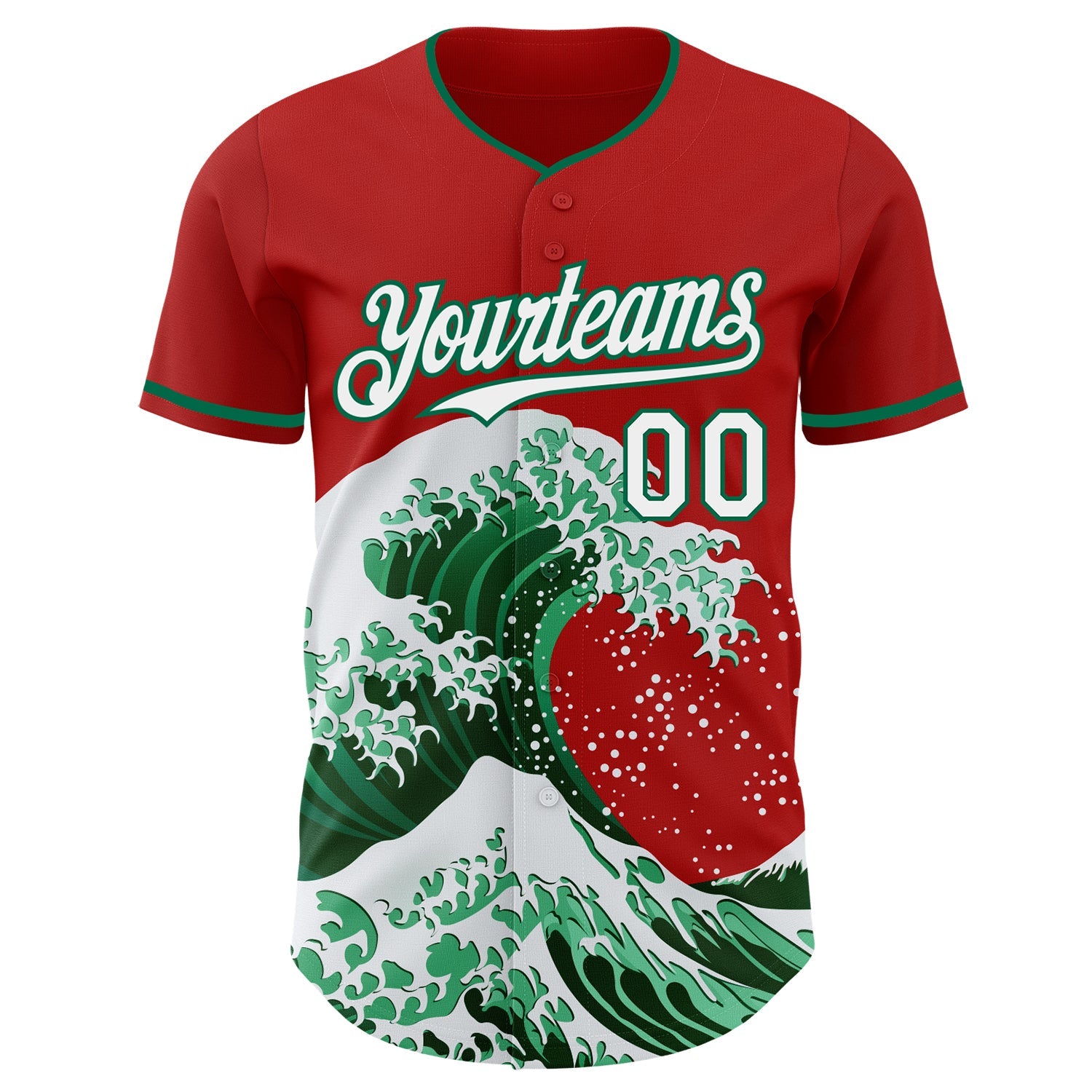 Custom Red White-Kelly Green Japanese Wave Authentic Baseball Jersey