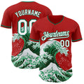 Custom Red White-Kelly Green Japanese Wave Authentic Baseball Jersey