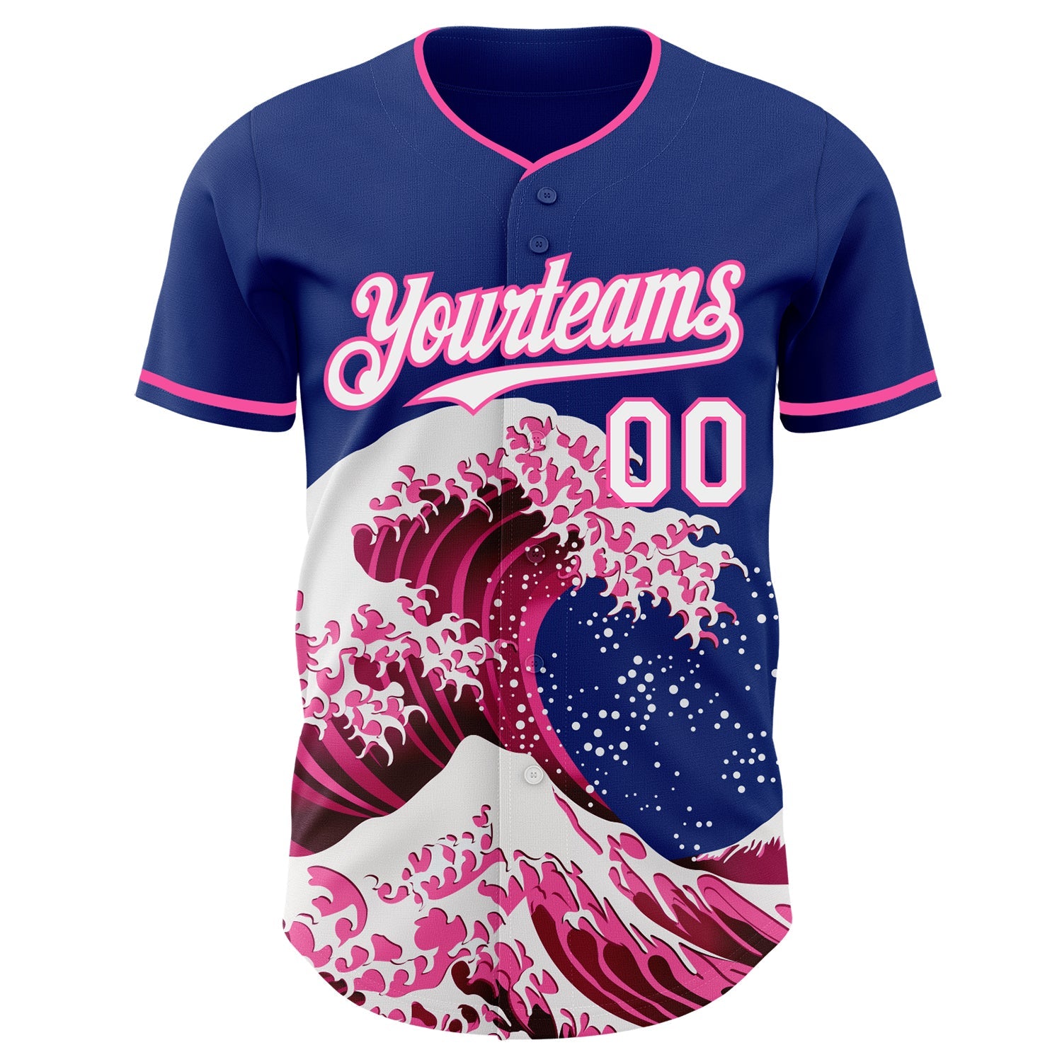 Custom Royal White-Pink Japanese Wave Authentic Baseball Jersey