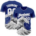 Custom Royal White-Gray Japanese Wave Authentic Baseball Jersey