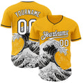 Custom Gold White-Black Japanese Wave Authentic Baseball Jersey