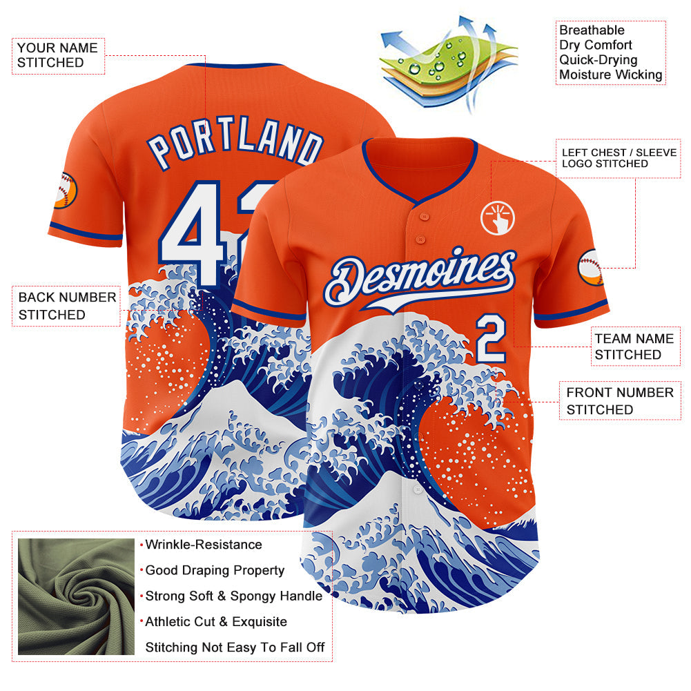 Custom Orange White-Royal Japanese Wave Authentic Baseball Jersey
