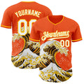 Custom Orange White-Gold Japanese Wave Authentic Baseball Jersey