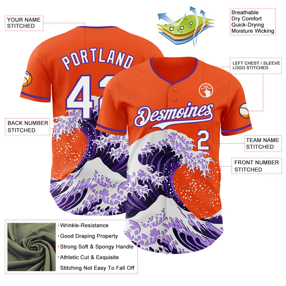 Custom Orange White-Purple Japanese Wave Authentic Baseball Jersey