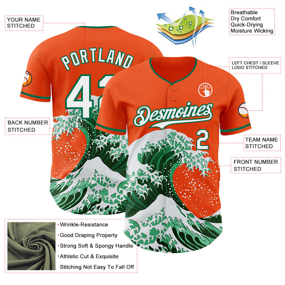 Custom Orange White-Kelly Green Japanese Wave Authentic Baseball Jersey