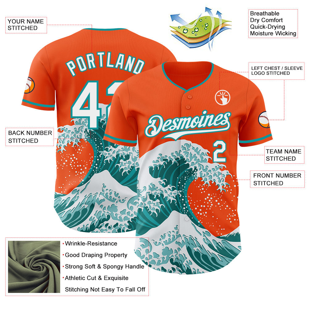 Custom Orange White-Teal Japanese Wave Authentic Baseball Jersey
