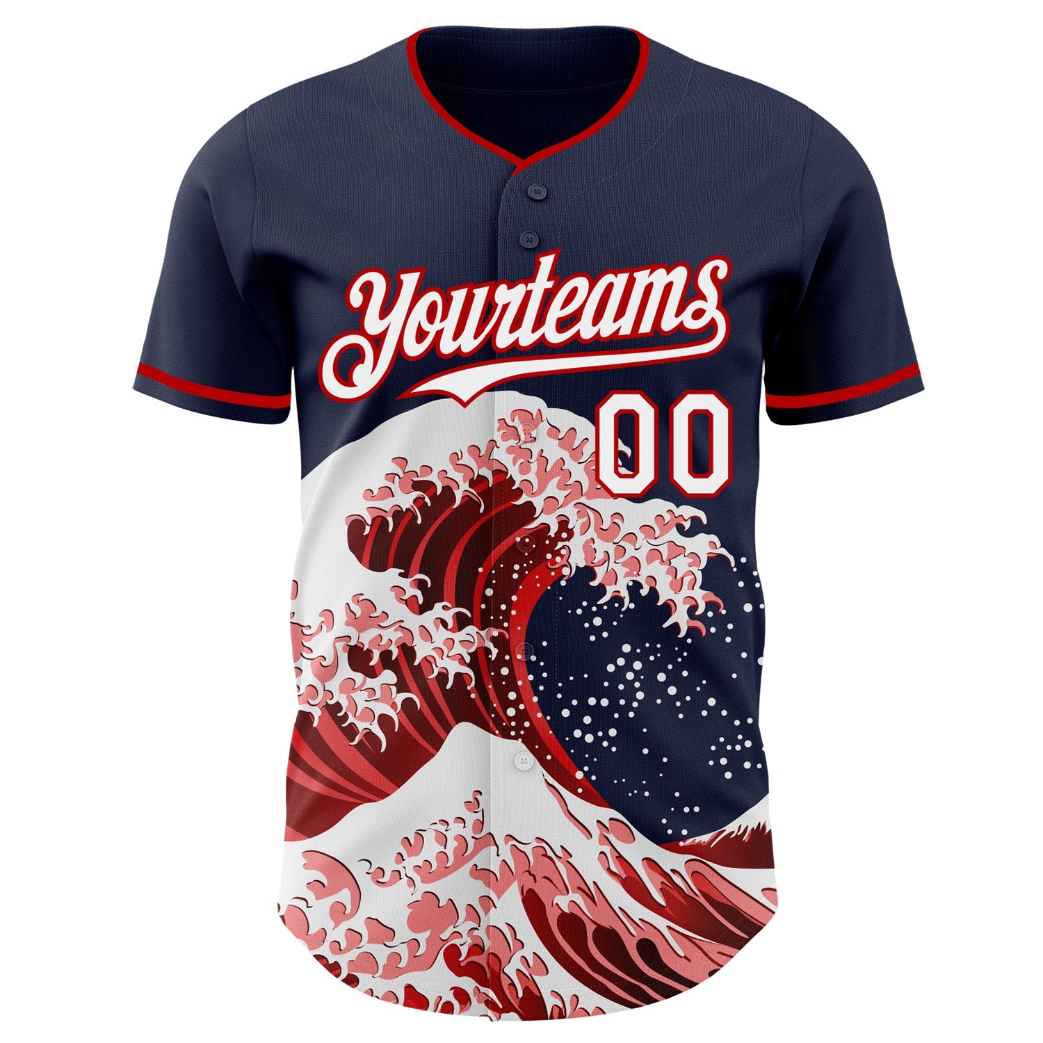Custom Navy White-Red Japanese Wave Authentic Baseball Jersey