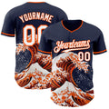 Custom Navy White-Orange Japanese Wave Authentic Baseball Jersey