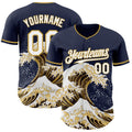 Custom Navy White-Old Gold Japanese Wave Authentic Baseball Jersey