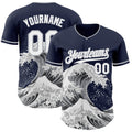 Custom Navy White-Gray Japanese Wave Authentic Baseball Jersey