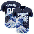 Custom Navy White-Light Blue Japanese Wave Authentic Baseball Jersey