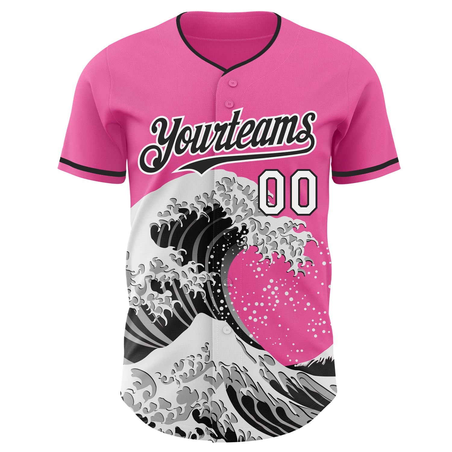 Custom Pink Black-White Japanese Wave Authentic Baseball Jersey