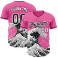 Custom Pink Black-White Japanese Wave Authentic Baseball Jersey