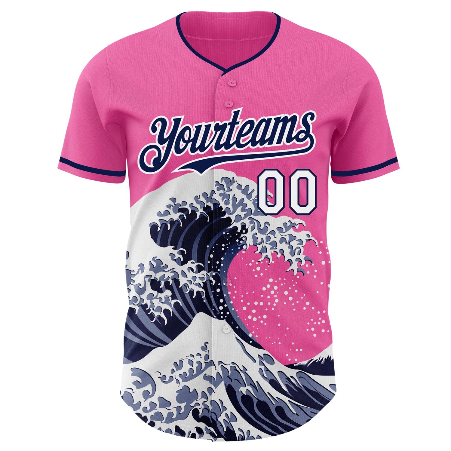Custom Pink Navy-White Japanese Wave Authentic Baseball Jersey