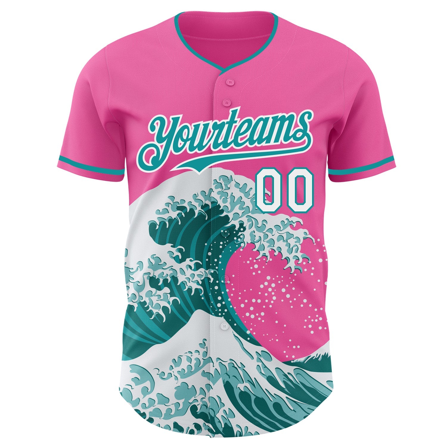 Custom Pink Teal-White Japanese Wave Authentic Baseball Jersey