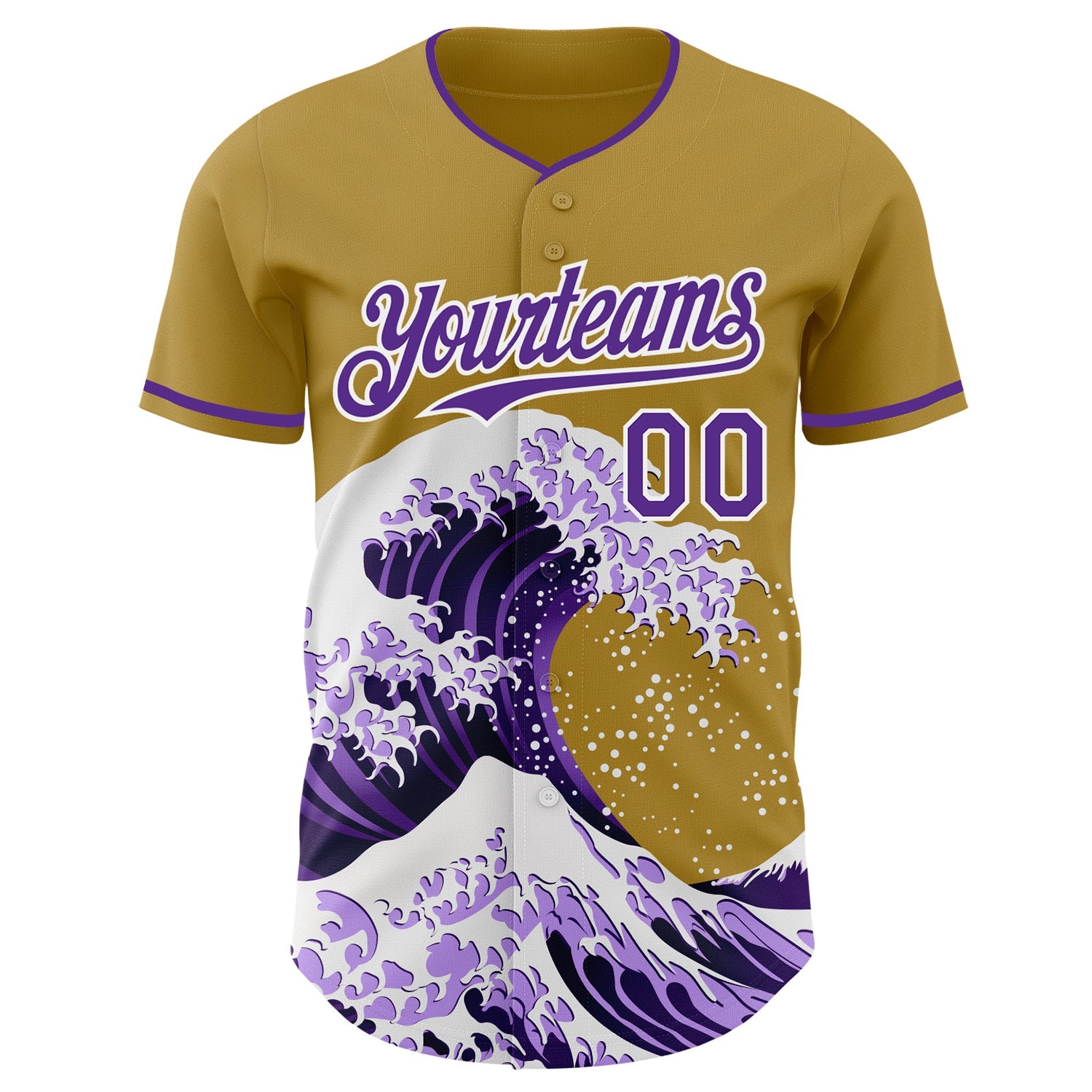 Custom Old Gold Purple-White Japanese Wave Authentic Baseball Jersey