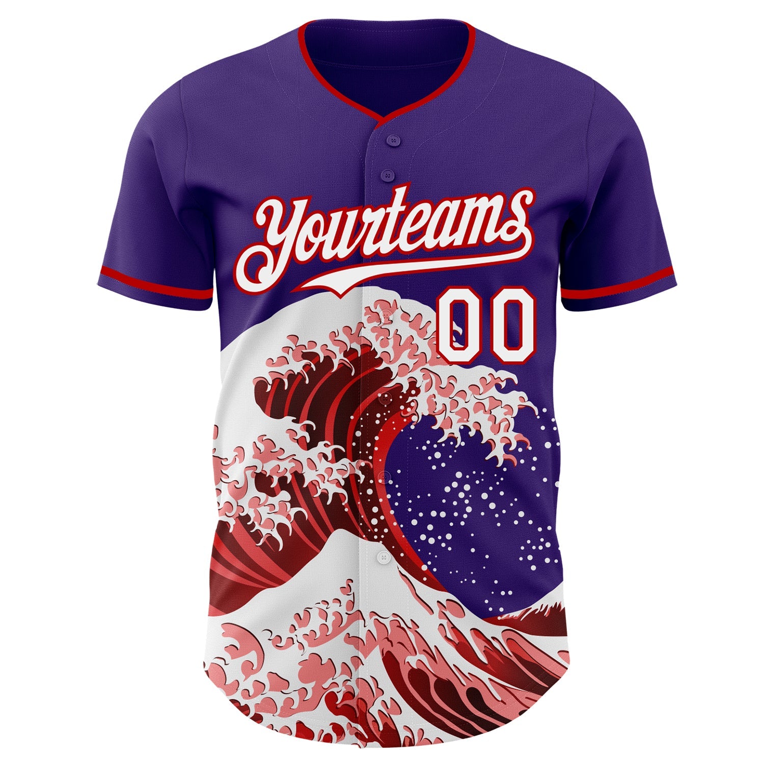 Custom Purple White-Red Japanese Wave Authentic Baseball Jersey