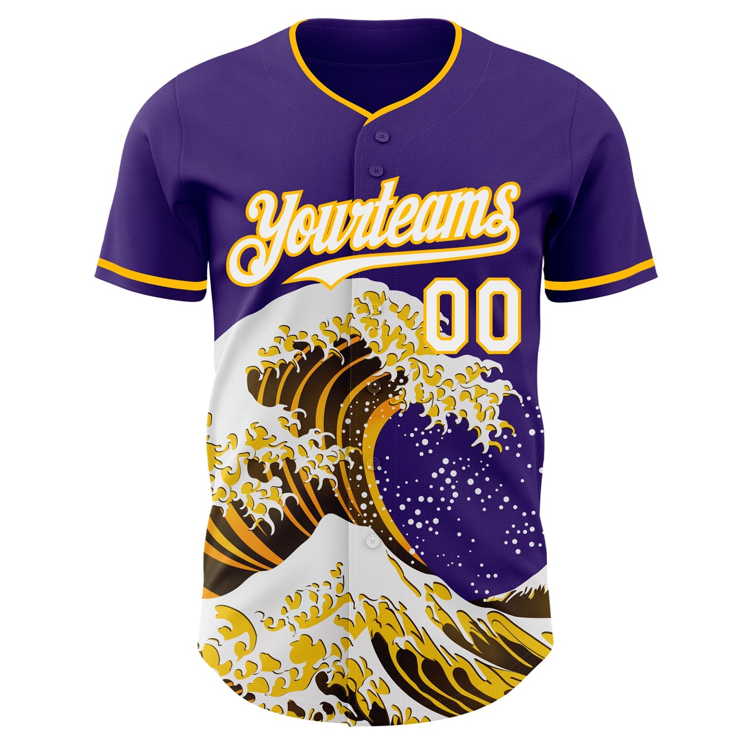 Custom Purple White-Gold Japanese Wave Authentic Baseball Jersey
