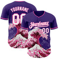 Custom Purple White-Pink Japanese Wave Authentic Baseball Jersey