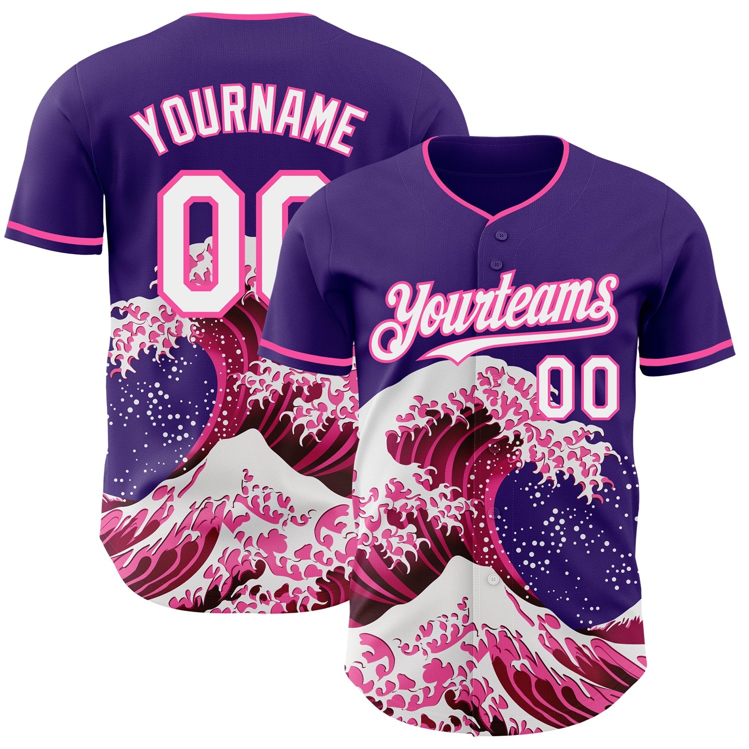 Custom Purple White-Pink Japanese Wave Authentic Baseball Jersey