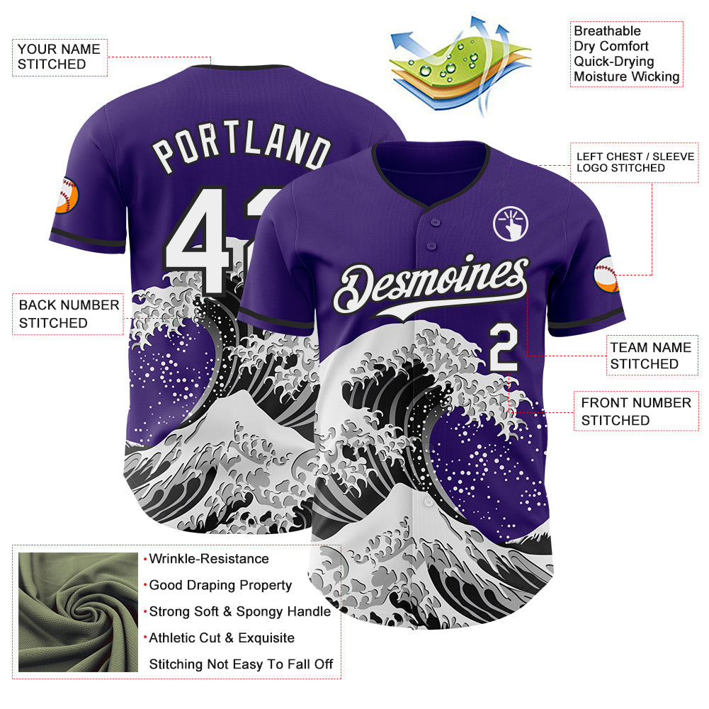 Custom Purple White-Black Japanese Wave Authentic Baseball Jersey
