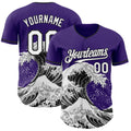 Custom Purple White-Black Japanese Wave Authentic Baseball Jersey