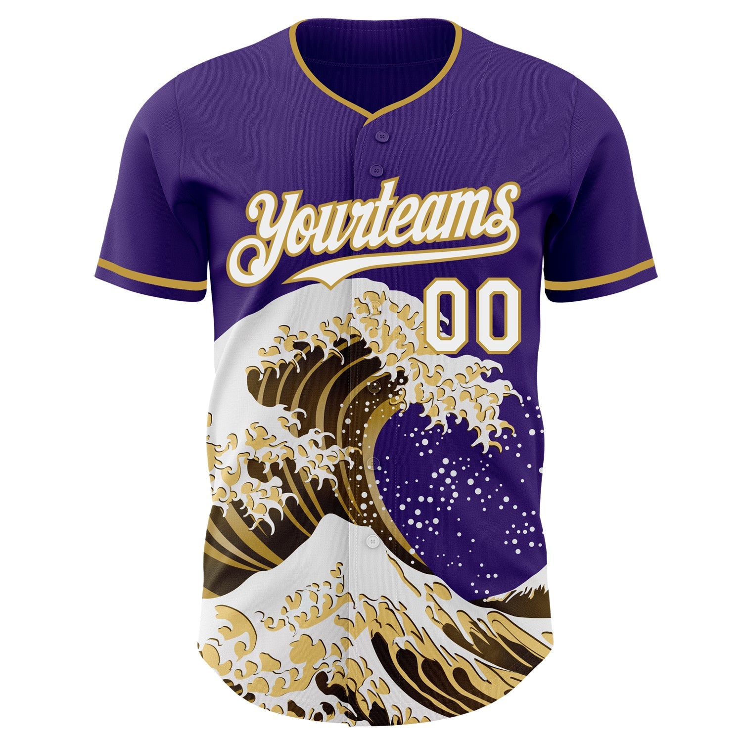 Custom Purple White-Old Gold Japanese Wave Authentic Baseball Jersey