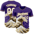 Custom Purple White-Old Gold Japanese Wave Authentic Baseball Jersey