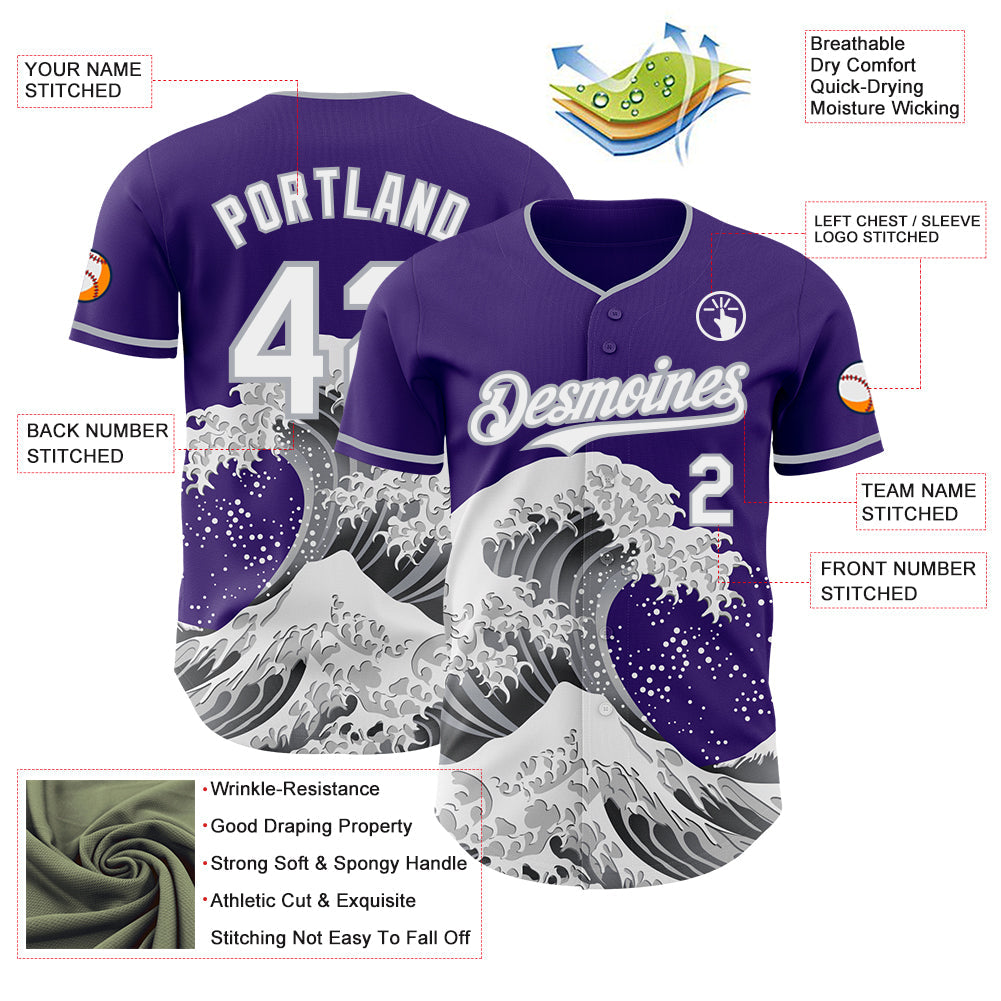Custom Purple White-Gray Japanese Wave Authentic Baseball Jersey