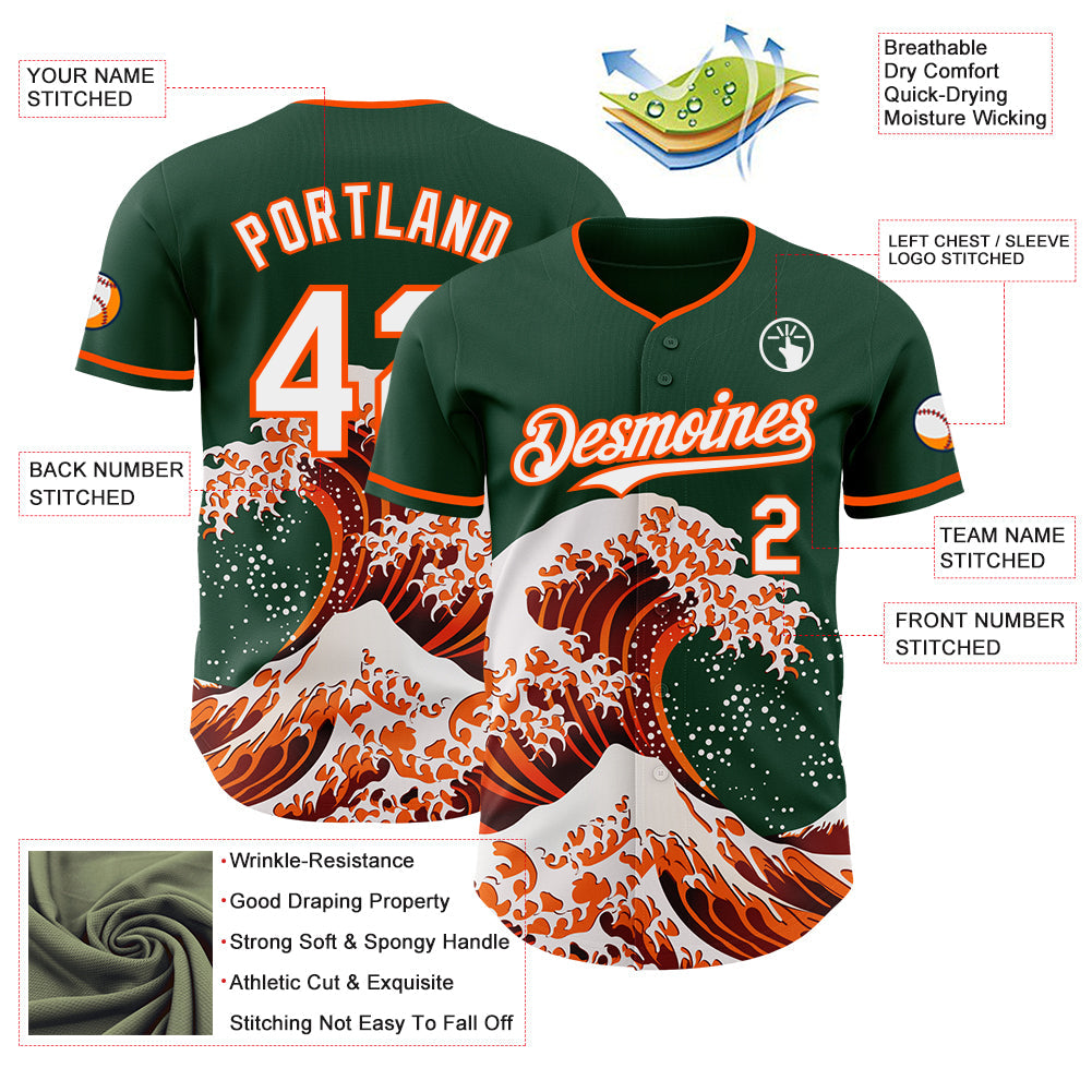 Custom Green White-Orange Japanese Wave Authentic Baseball Jersey