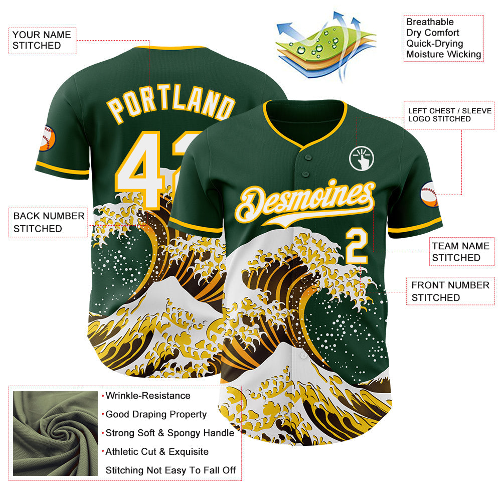 Custom Green White-Gold Japanese Wave Authentic Baseball Jersey